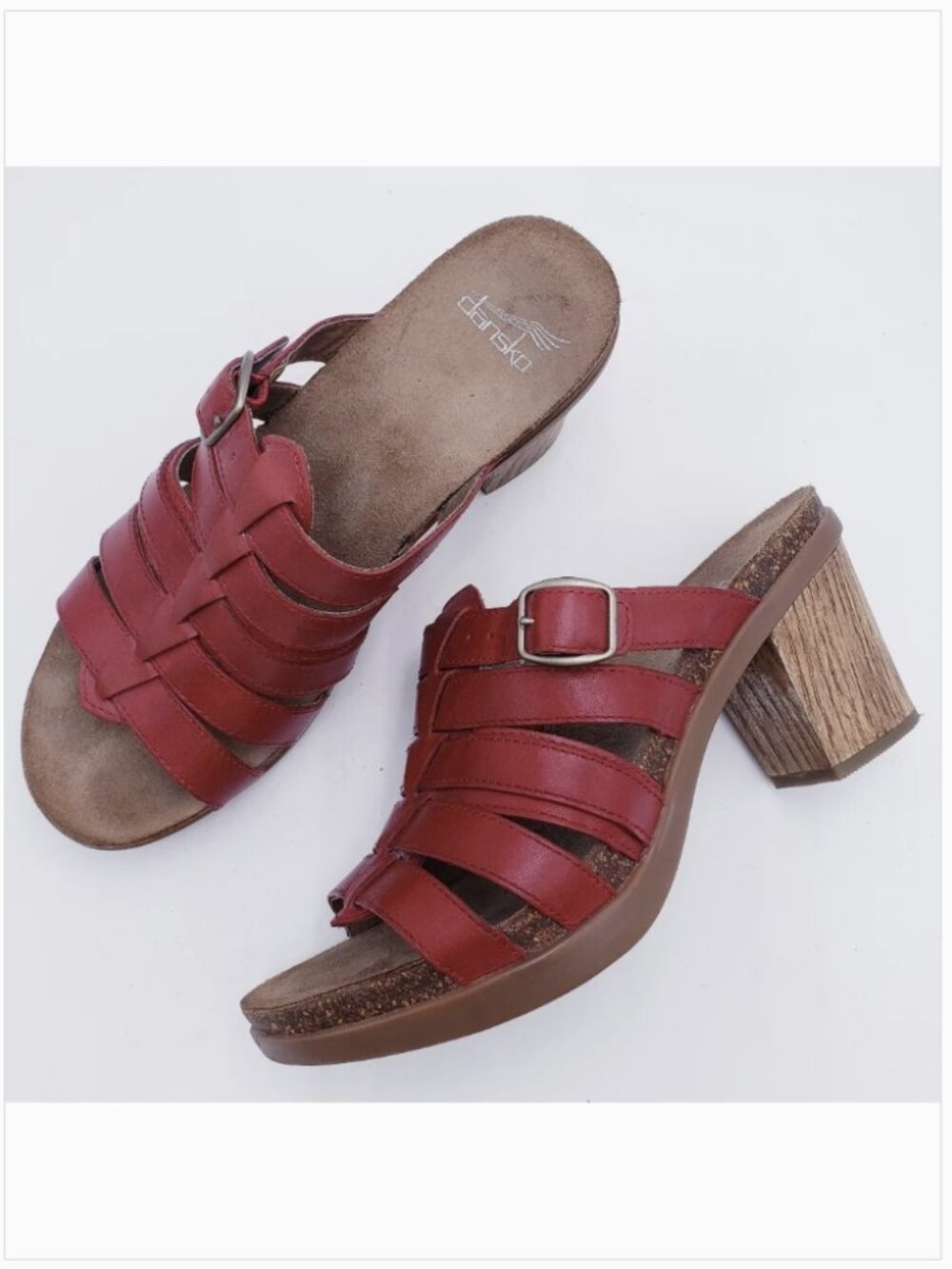 DANSKO Dina Red Leather High Heel Strappy Open Toe Slide Sandal Women's Size 39